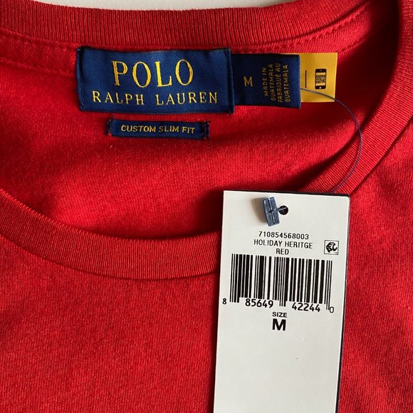 Polo Ralph Lauren Logo Custom Slim Fit Long Sleeve Graphic Crewneck T-Shirt Red - Picture 6 of 6